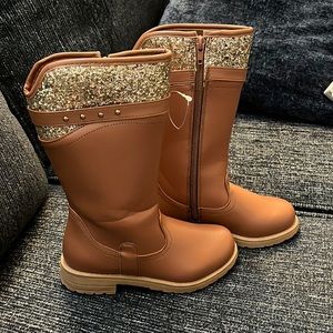 New Girls Brown and Gold Glitter Boots Size 13